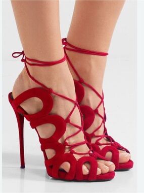 Giuseppe Zanotti Red Lace-Up Stiletto Sandals - Women's Evening Heels sz 39